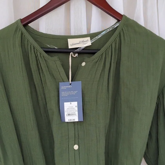 NWT Women's Balloon Long Sleeve Tie-Front Shirtdress Universal Thread Green Sz S - Picture 5 of 11